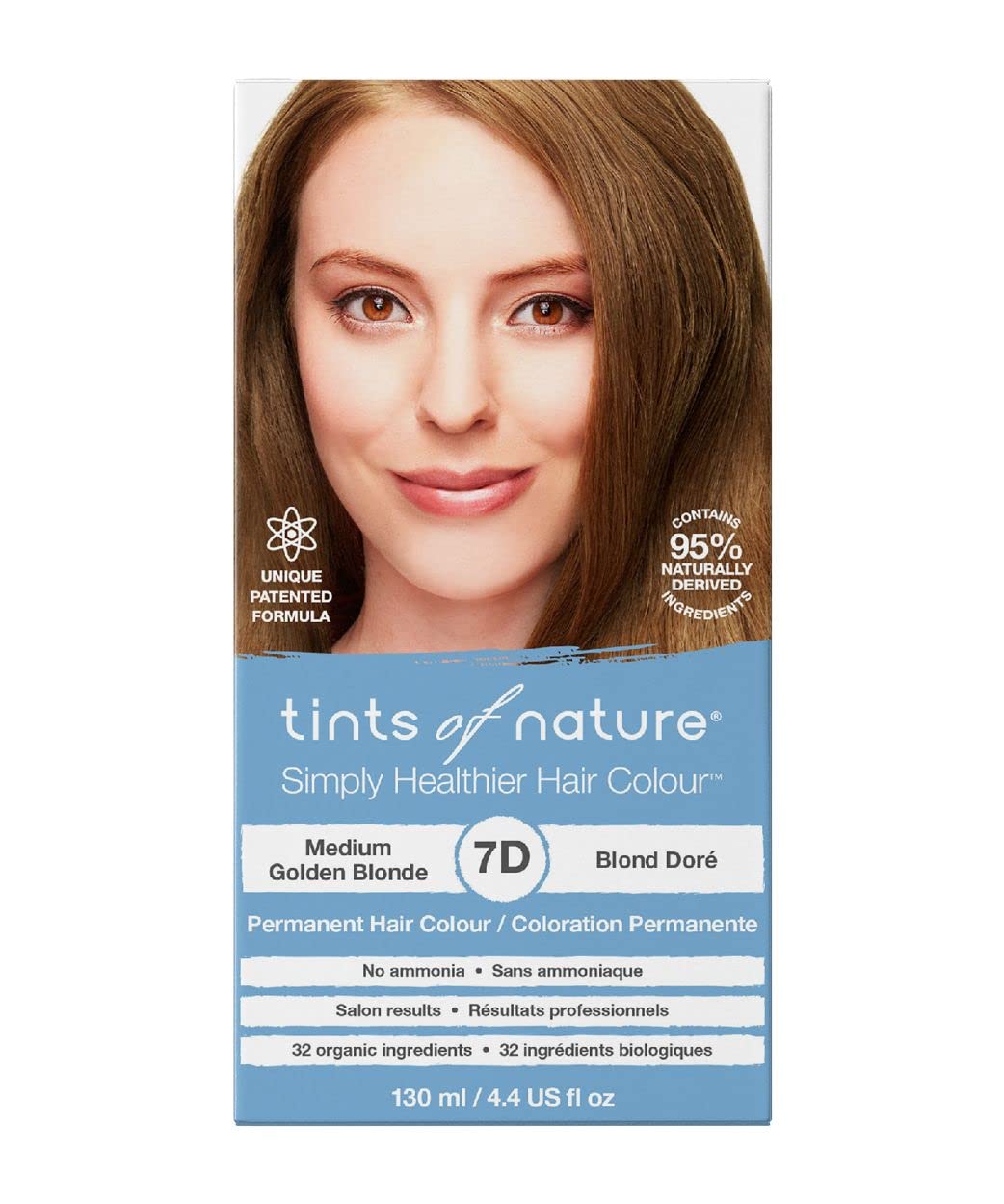Tints of Nature 7D Medium Golden Blonde Permanent Hair Dye, Nourishes Hair and Covers Greys, Ammonia-Free, 130ml