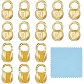 BENECREAT 20Pcs 925 Sterling Silver Crimp Cover Beads, 5x3.2mm Round Golden Bead Tips Calotte Ends, Clamshell Knot Cover for Jewelry Making DIY Findings Crafts, Hole: 3mm
