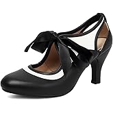 graceretro Women's Mary Jane Close Round Toe 1950s Lace Up 1940s Vintage 1920s Heels Retro 1950s Victorian Pumps Shoes