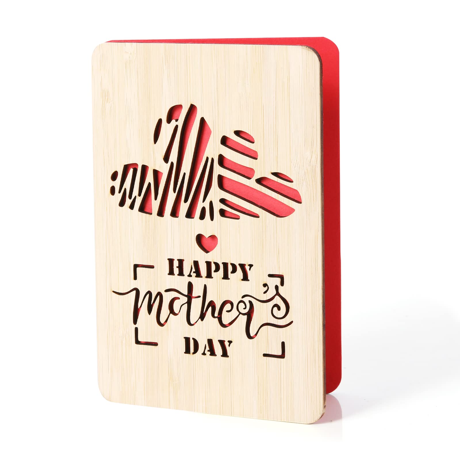 Happy Mother's Day Card,Handmade with Real Bamboo Wooden Mothers Day Gifts for Mum,Wife,Wood Mum Birthday Card from Daughter
