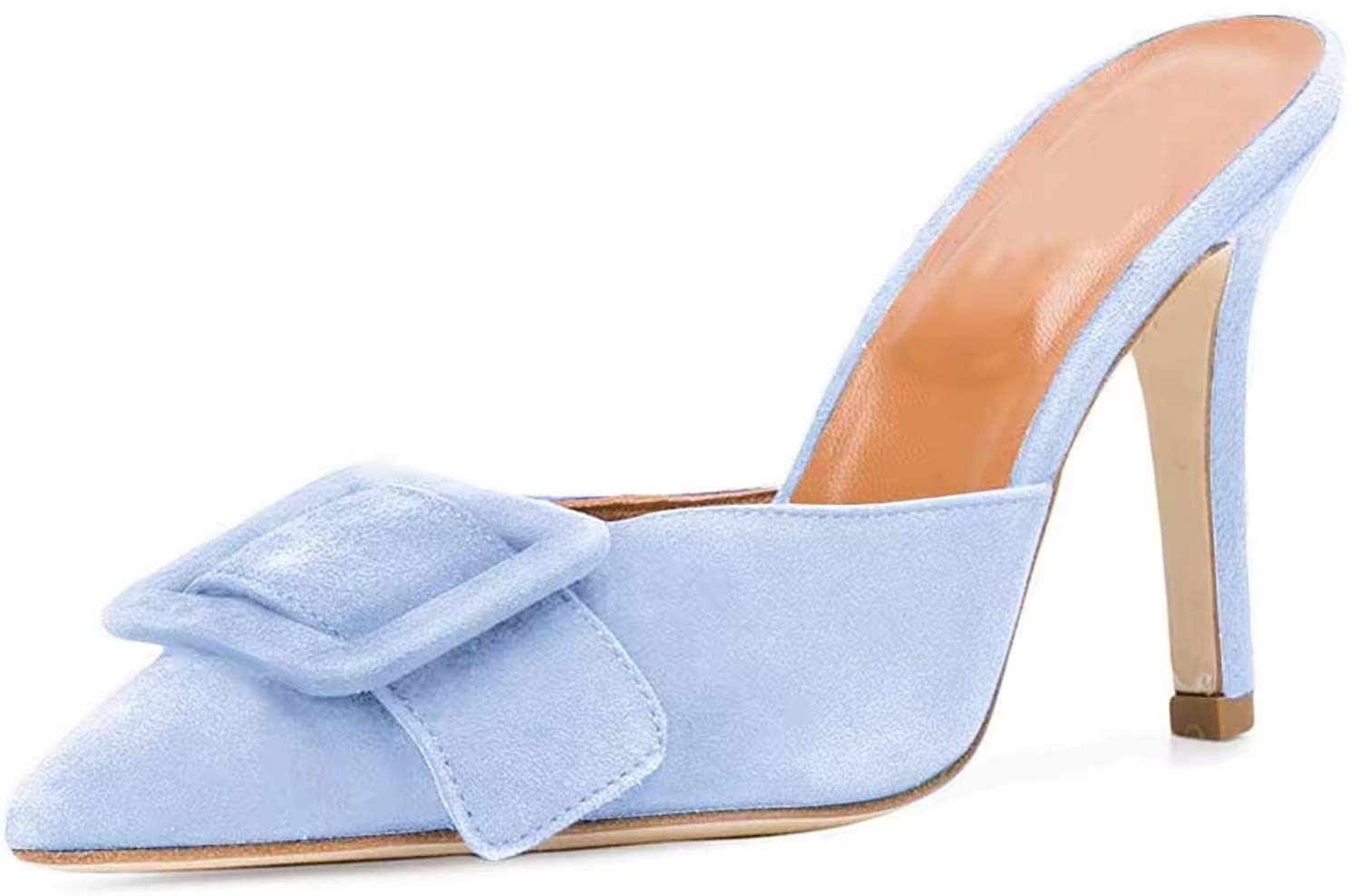 Mule Slipper for Women, Woman's Buckle Mule Slipper Kitten Heel Mules Pointed Toe Slides Knot Shoes