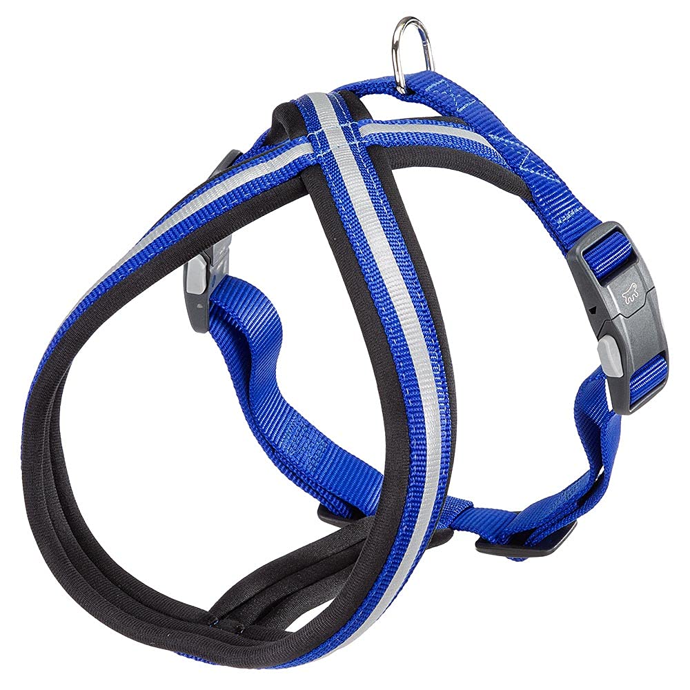 Ferplast Dog Harness DAYTONA CROSS, Medium Size Nylon Dog Harness, Padded, Reflective and Adjustable. With Magnetic Buckle. Blue