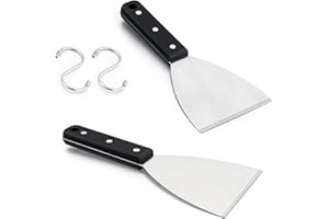 HaSteeL Griddle Scraper 2Pcs, Stainless Steel 9.5in Slant Edge Metal Grill Scraper Chopper for Food Service & Cleaning Supplies, Perfect for Teppanyaki Flat Top BBQ Indoor & Outdoor, Dishwasher Safe