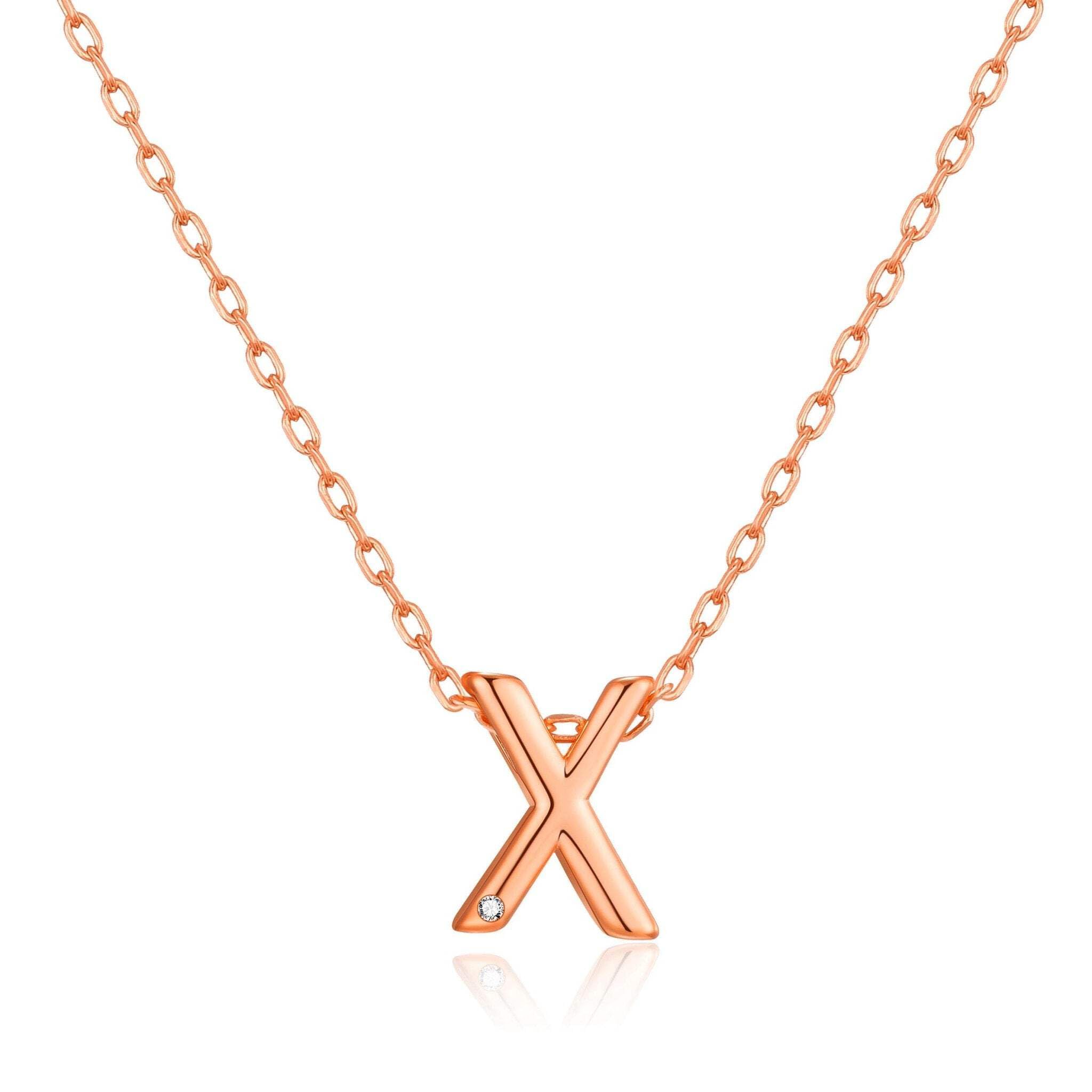 Philip Jones Rose Gold Plated Initial Necklace Letter X Created with Zircondia® Crystals