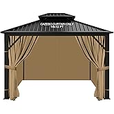 slashome 10'x12' Gazebo Curtains Outdoor Waterproof, Khaki Universal Replacement Curtain 4-Panels, Sidewalls with Zipper for Garden, Patio, Yard (Only Curtains)