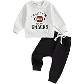 Xnqiwq Toddler Baby Boy Football Outfit Im Just Here For The Snacks Football Sweatshirt and Pants Set 2Pcs Fall Clothes