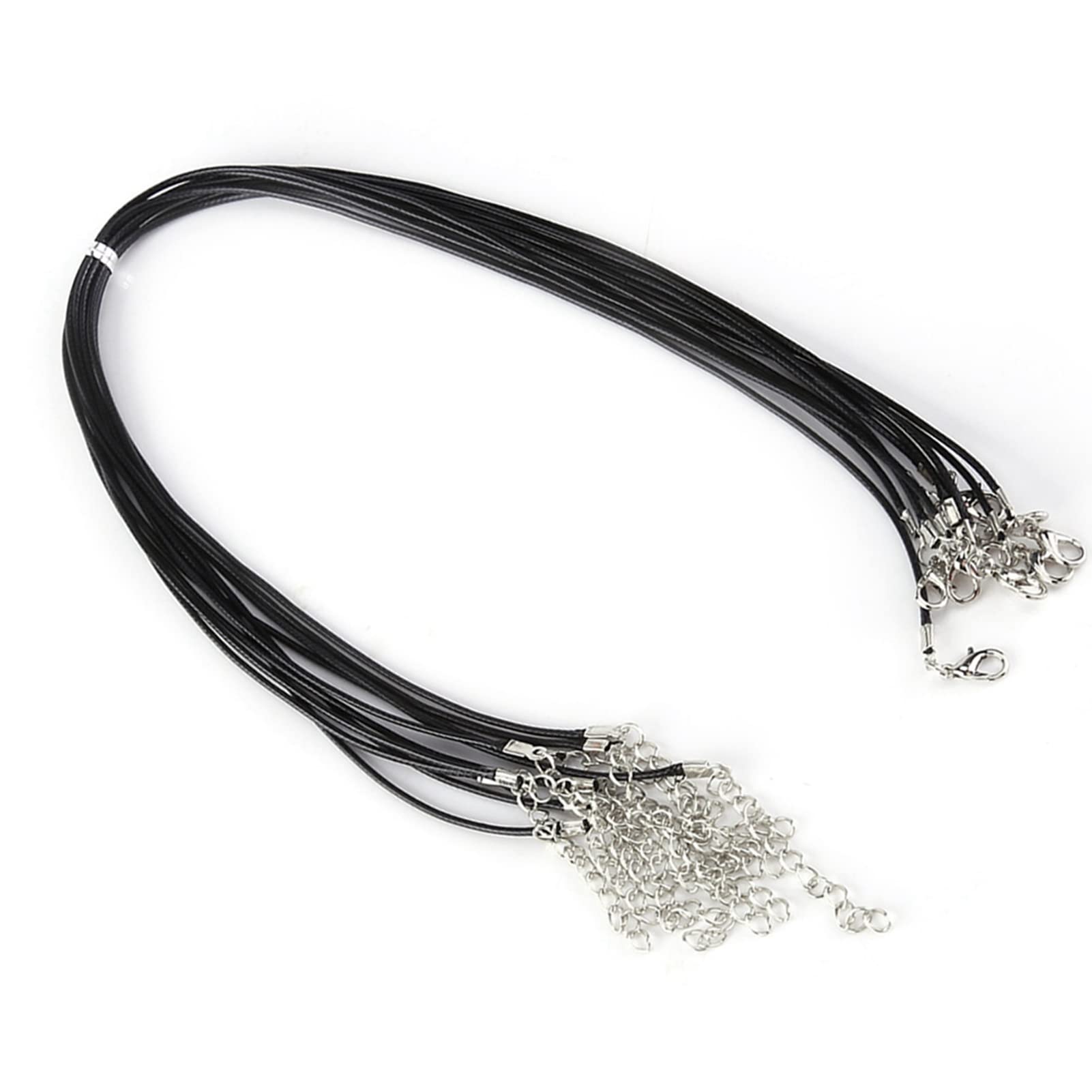 DIY Necklace Wax Rope, 10Pcs 18in DIY Black Leather Braided Rope Adjustable Necklace Wax Rope Cord String With Electroplating Lobster Claw Clasp For DIY Necklaces Jewelry Making
