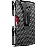 RUNBOX Minimalist Wallet for Men - Slim RFID Blocking Metal Card Holder with Money Clip, Ultra-Thin Front Pocket Design Holds Up to 15 Cards, Gifts for Men(Matte Carbon Fiber)