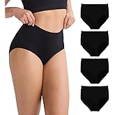 Hlizonn Women's High Waist Underwear 4-Pack, Solid Black/White Cotton-Soft Underwear, Moisture-Wicking Full Coverage Briefs