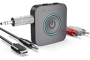 Bluetooth Transmitter Receiver, LAICOMEIN 2-in-1 V5.0 Bluetooth Adapter, Wireless Transmitter for TV PC MP3 Gym Airplane, Bluetooth Receiver for Speakers Headphones (Gray+Blue)