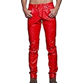 Idopy Men`s Slim Fit Party Performance Biker Faux Leather Jeans Pants