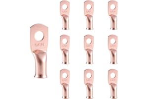 RIOCAN 10pcs 6 AWG-1/4”(M6) Ring Terminals 6 Gauge Copper Wire Lugs Battery Cable Ends Heavy Duty Battery Cable Terminal Connectors