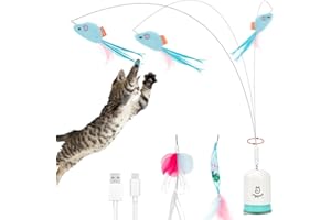 Migipaws Interactive Automatic Cat Teaser Wand Toy with Strong Suction Cup, 70cm Flexible Wire & DIY Bending Design, Recharge