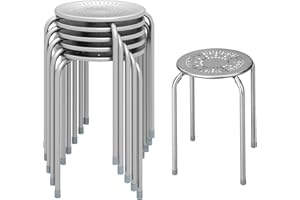 RELAX4LIFE 6-Pack Metal Stackable Stools, 17.5’’ Backless Nesting Stools w/Round Top, Metal Frame for Home Office School, Adu