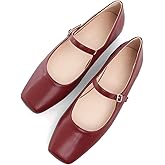 TN TANGNEST Leather Flats for Women Comfortable Square Toe Slip On Flats Soft Work Flats Retro Mary Jane Flats