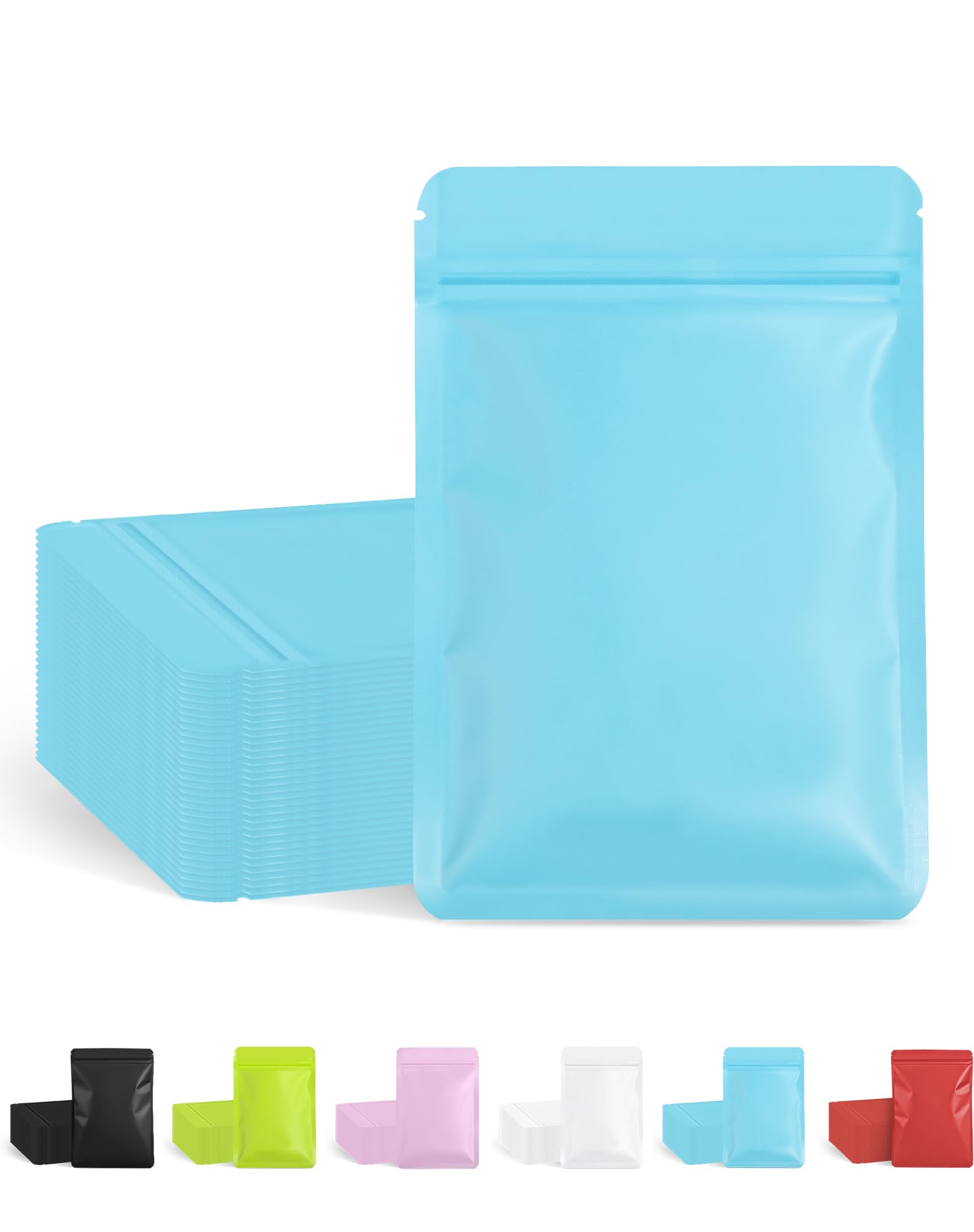 Photo 1 of 100 Pack Resealable Packaging Bags for Small Business Double-Sided Color Smell Proof Bags for Food Storage Flat Bags (Blue, 4" x 6")