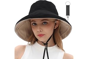 vidsel Womens Sun Hats Wide Brim Reversible Bucket Cotton Hat Packable Summer Travel Cap with Hat Clip,UV Protection
