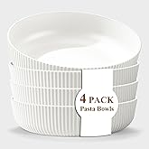 Kyraton Pasta Bowls Set of 4, 37oz Salad Bowls White Soup Bowls Large Pasta Serving Bowl Plastic Unbreakable Serving Dishes Dinner Bowls (White)