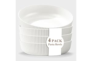 Kyraton Pasta Bowls Set of 4, Salad Bowls White Soup Bowls 1.1L Large Pasta Serving Bowl Plastic Unbreakable Serving Dishes D