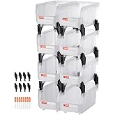 VEVOR Plastic Stackable Storage Bins, 10.9 x 5.5 x 5.1 inch (8 Pack), Plastic Containers for Organizing & Storage Bins for Closet, Garage, Small Parts, Office Supplies, Other Accessories, Transparent