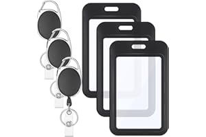 3 Pack ID Badge Holder with 3 Pack Retractable Badge Reel Vertical Retractable ID Card Holder with Double-Sided Windows Hard 