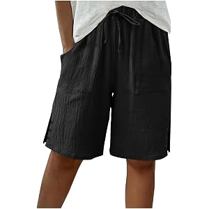txxeoss Womens High Waisted Shorts 7 Inch Inseam Dressy Casual Elastic Drawstring Bottoms Lounge Pants with Pockets