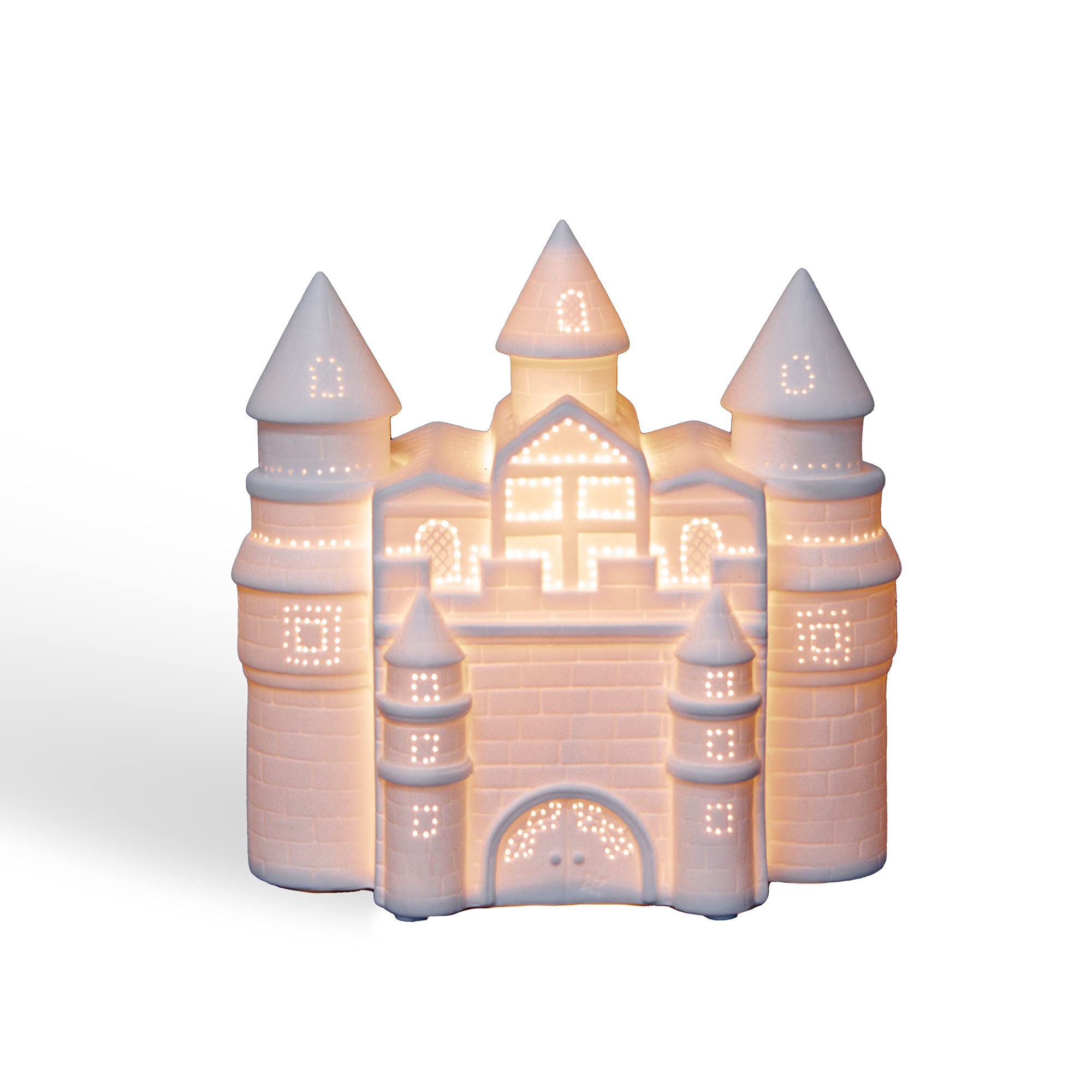 Light-Glow Porcelain Castle Night Light – Handcrafted with Perforated Design, Perfect for Kids’ Rooms and Home lighting, Safe Bedside Lamp