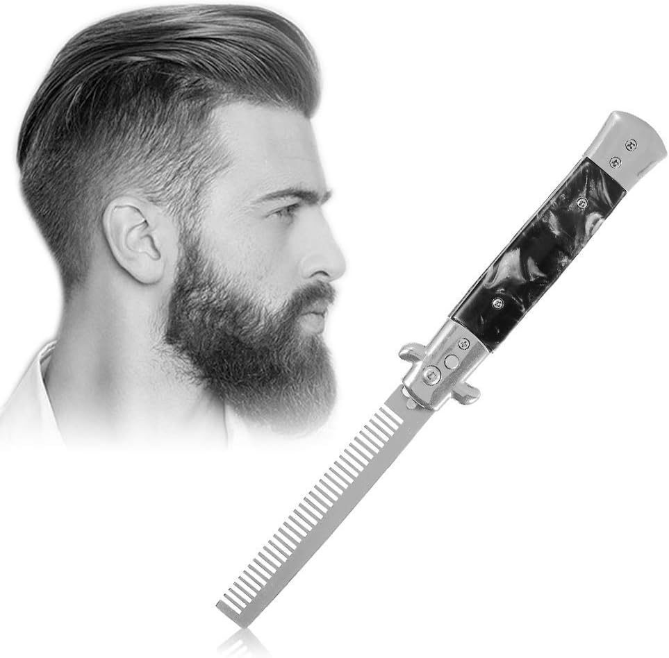 Switchblade Pocket Comb, Foldable Push Button Automatic Stainless Steel