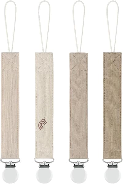 Moody Baby Organic Cotton Muslin Dummy Clips Pacifier Chain 4 Pack Tan Beige