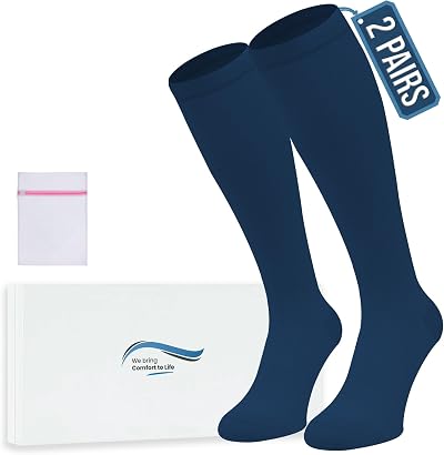 360 Relief 2 Pairs Compression Socks 15-20 mmHg Blue 3XL with Laundry Bag