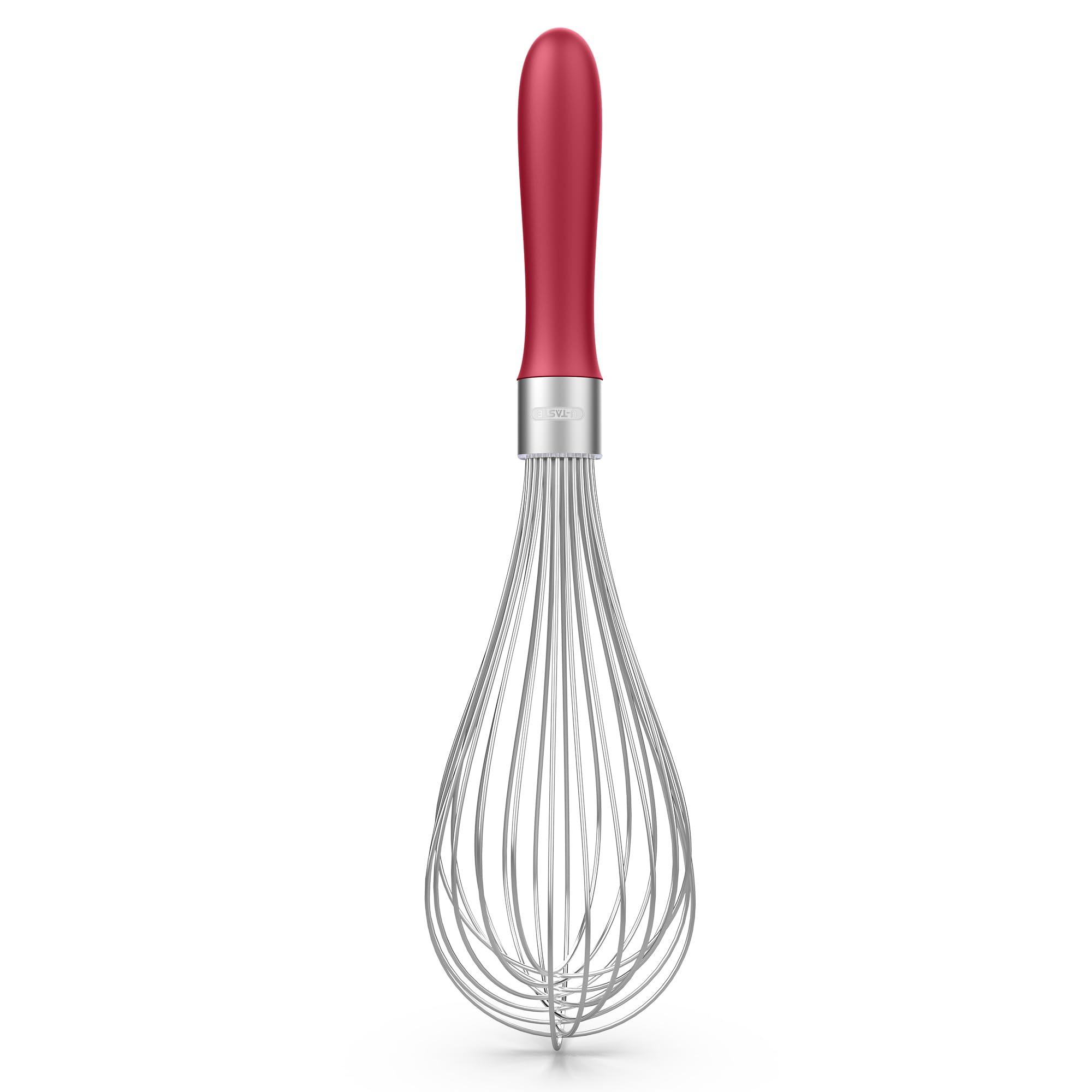 U-Taste Kitchen Whisk: 18/10 Stainless Steel Balloon Whisk 30 cm Large Egg Beater with 12 High Flex Wires and Non-Slip Silicone Handle for Whipping Blending Mixing Batter Creams Sauces (Red)
