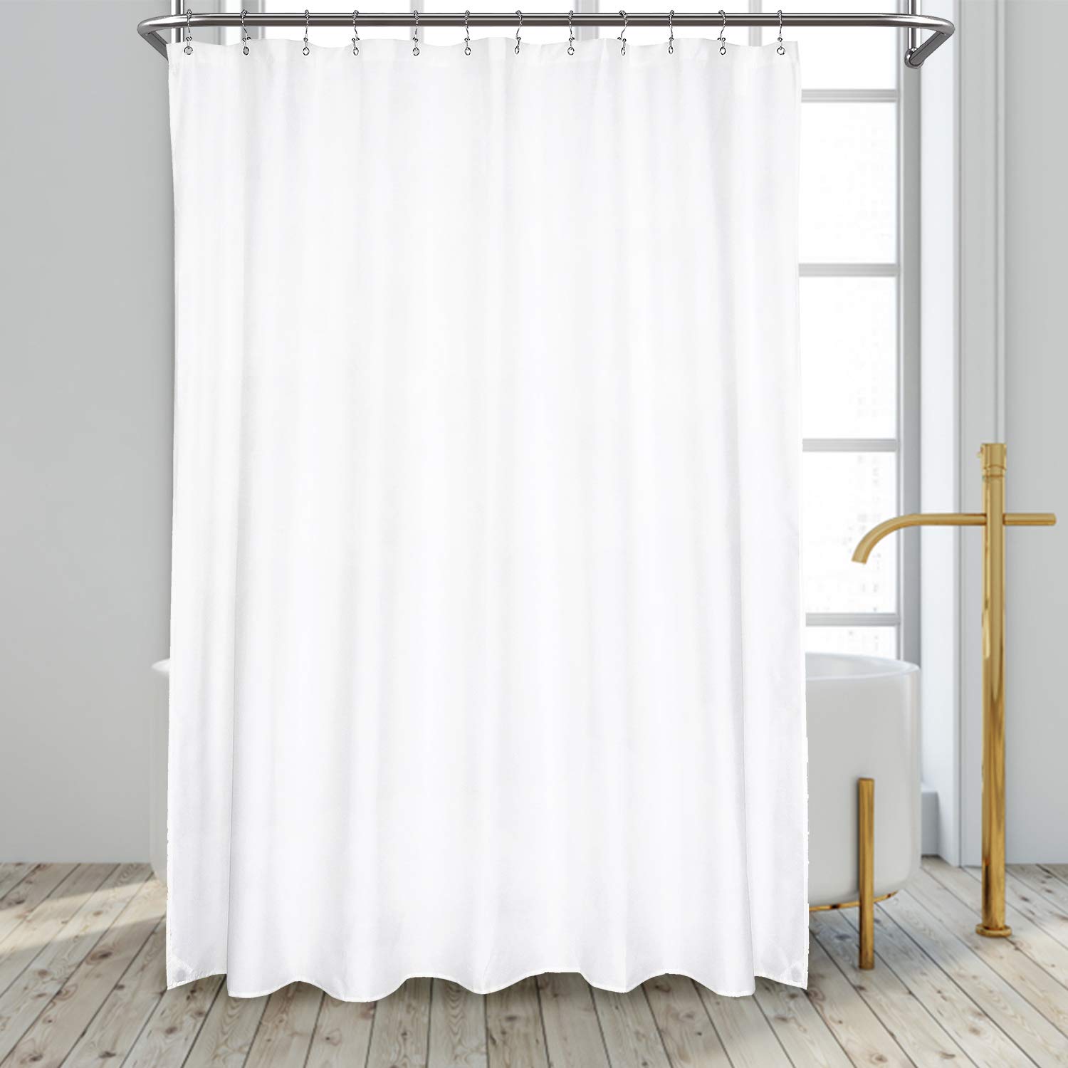 N&Y HOME Fabric Shower Curtain or Liner, Extra Wide, Hotel Quality, Washable, Water Resistant, Bathroom Curtains with Eyelets, White, 213 x 183 cm