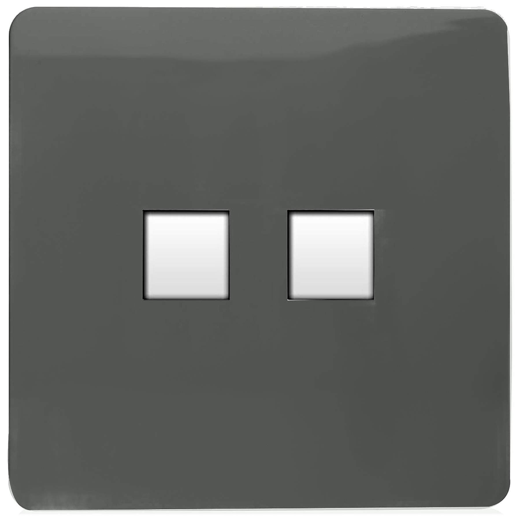 Trendi Artistic Modern Glossy Tactile Telephone Socket + Cat 5e&Cat 6 RJ45 PC Socket Charcoal