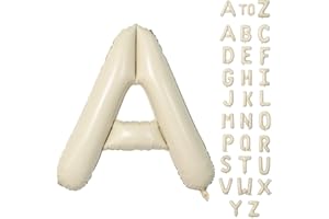 Biapian 40 Inch Letter A Balloons, Giant Cream A Foil Balloon, Big Single Alphabet A-Z Balloons, Beige Large Aluminum A Balloons Helium for Birthday, Baby Shower, Wedding, Anniversary Party Decoration