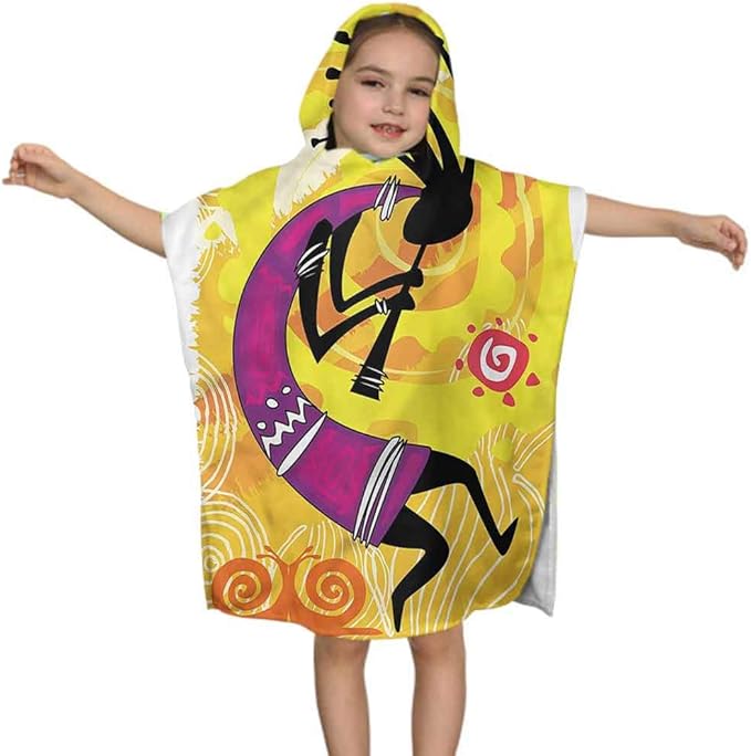 Toalla de baño y playa con capucha, Kokopelli, bailando sobre sol