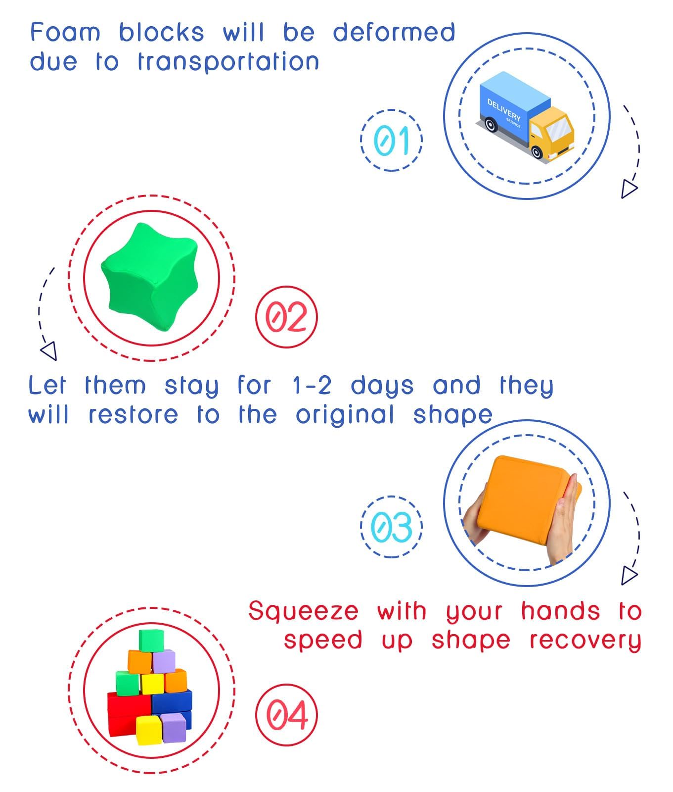 UHAPPYEE Toddler Foam Buliding Blocks - 12 Piece Fabric Covered in 2 Sizes Stacking Block Sets - Colourful Soft Play Set for Kids Idea for Building and Throwing Fun-Blue