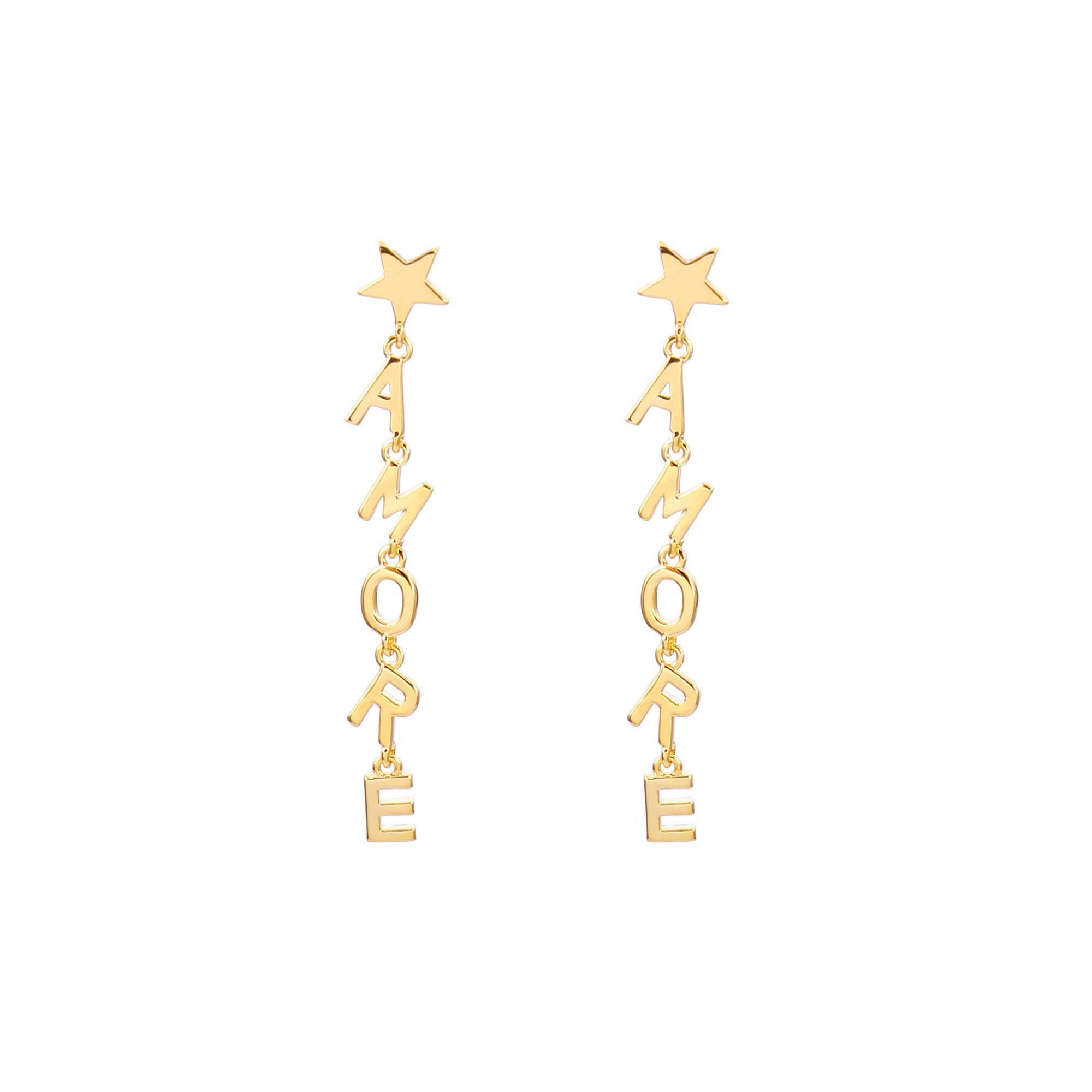 PengJin Gold Plated Earrings for Women, Hypoallergenic Star Letters Hanging Earrings for Women