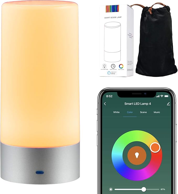 SPECILITE Smart Bedside Lamp, Cordless Rechargeable Table Lamp Works with Alexa Google Home App