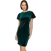 Tommy Hilfiger Womens Short Flutter Sleeve Jewel Neck Mini Sheath Dress