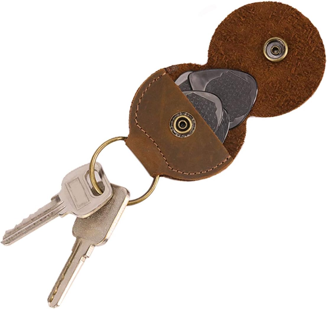 Epessa Leather Guitar Pick Holder Case key Chain/Full Grain Leather/Retro Brown