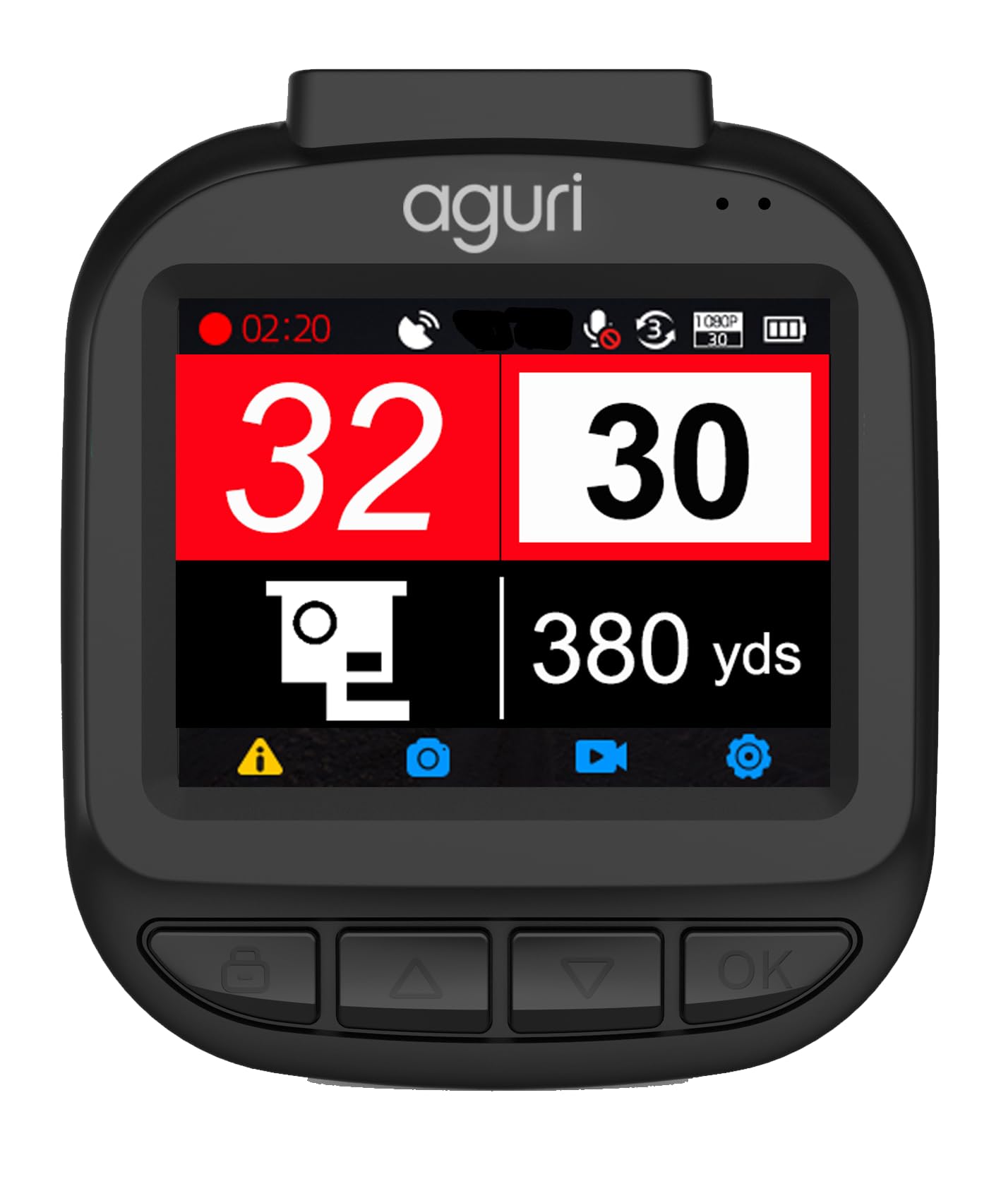 Aguri DX1250 Dash Cam and Speed Camera Detector with Super HD video recording, GPS speed trap alerts, Full Colour 2.0" LCD and 32GB Micro SD card.