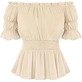 Scarlet Darkness Renaissance Pirate Shirt Women Summer Off Shoulder Tops Short Sleeve Peplum Peasant Blouses