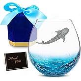 Etchpress Valentines Day Gifts for Mom Dad, Whale Shark Handmade Engraved Crackle Stemless Wine Glass 18 Ounces Hawaiian Gifts for Women