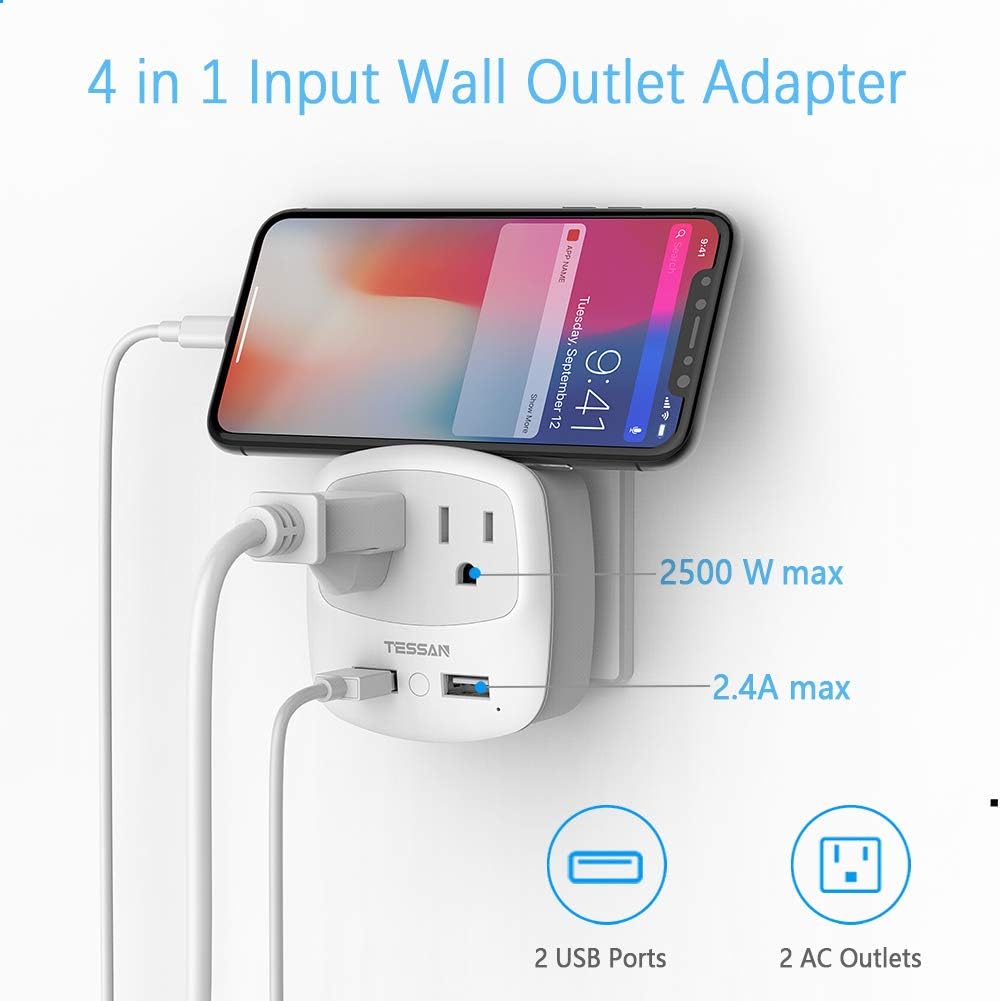 TESSAN 3 to 2 Prong USB Outlet Plug, Japan Power Adapter with 2 Wall Charger Extender Cruise Ship Accessories, Travel Multi Plug Adaptor for US to Japanese - Type A Plug Splitter: Home & Kitchen
