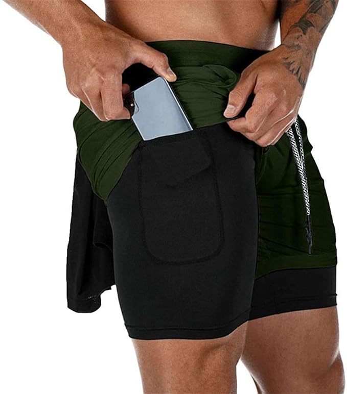 Men's 2 in 1 Running Shorts Workout 5 Inch Compression Mesh Gym Training Sport Light Tight Pants 