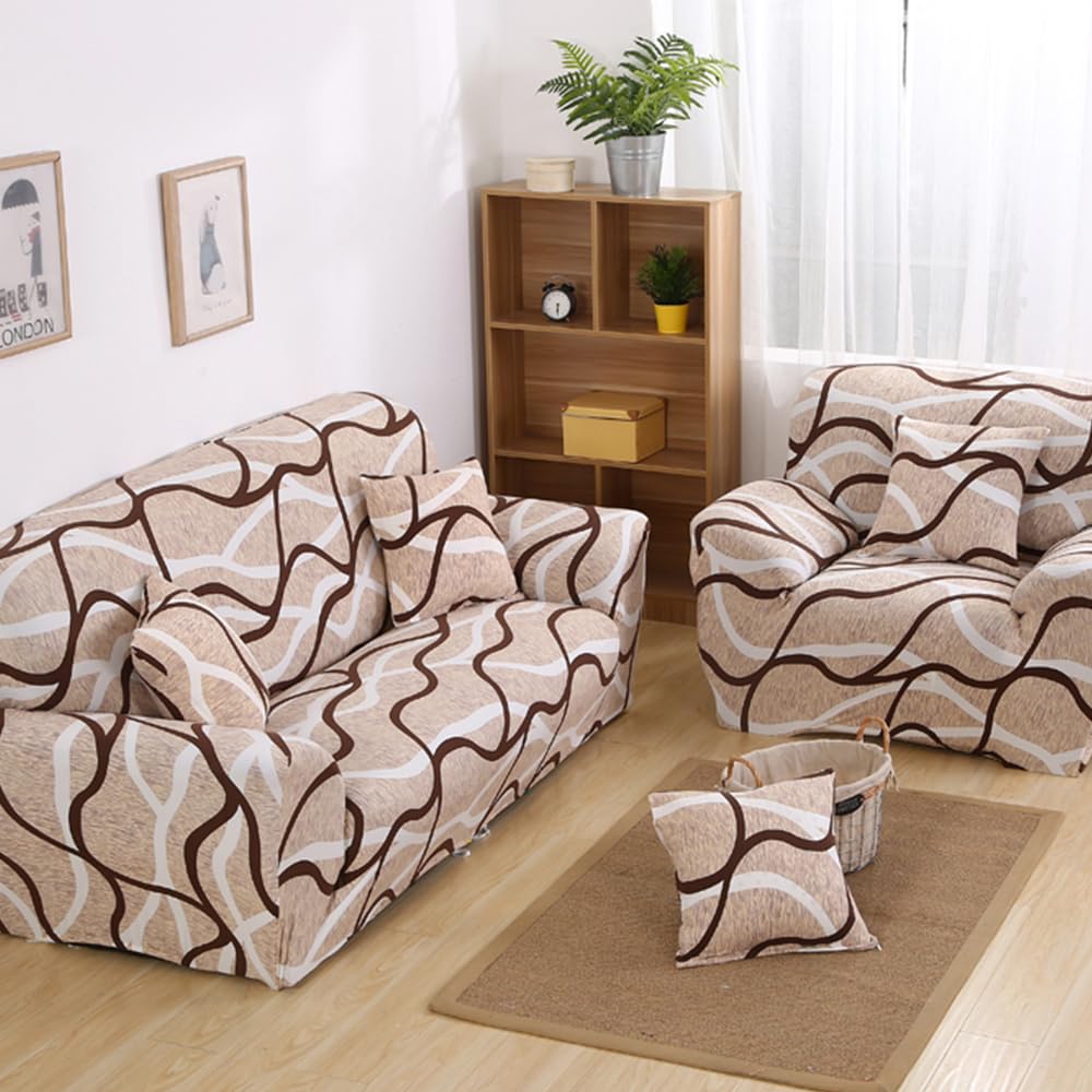 Hggzeg Stretch Sofa Cover, High Elastic Fabric 1 2 3 Seater Couch Slipcover, Washable Printed Pattern Loveseat Settee, Universal Non Slip Couch Cover Furniture Protector Cover(3-Seater Sofa)