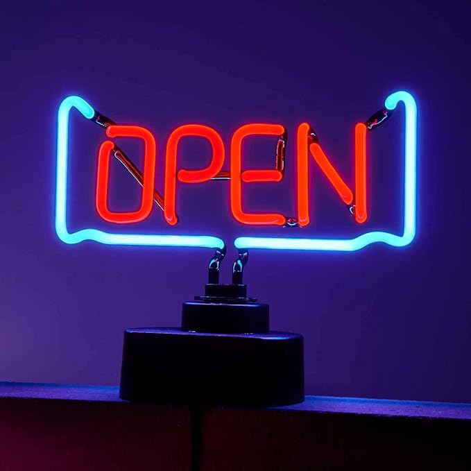 BUTLERS Open Neon-Leuchte, 25 x 8 x 37 cm - Leuchtschild aus Glas und Kunststoff als Dekolampe - Bunte Stimmungsleuchte