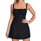 Auraxe Women's Summer Casual Mini Graduation Dress Cute Square Neck Lace Up A Line Beach Party Short Dresses for Women