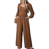 Dokotoo Jumpsuits for Women 2026 Spring Long Sleeves Square Neck Button Decoration Rompers Overalls with Pockets