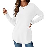 NORACORA Women Long Sleeve Shirts Loose Tunic Crew Neck Lightweight Side Split Casual 2026 Spring Trendy Basic Tshirts Blouse